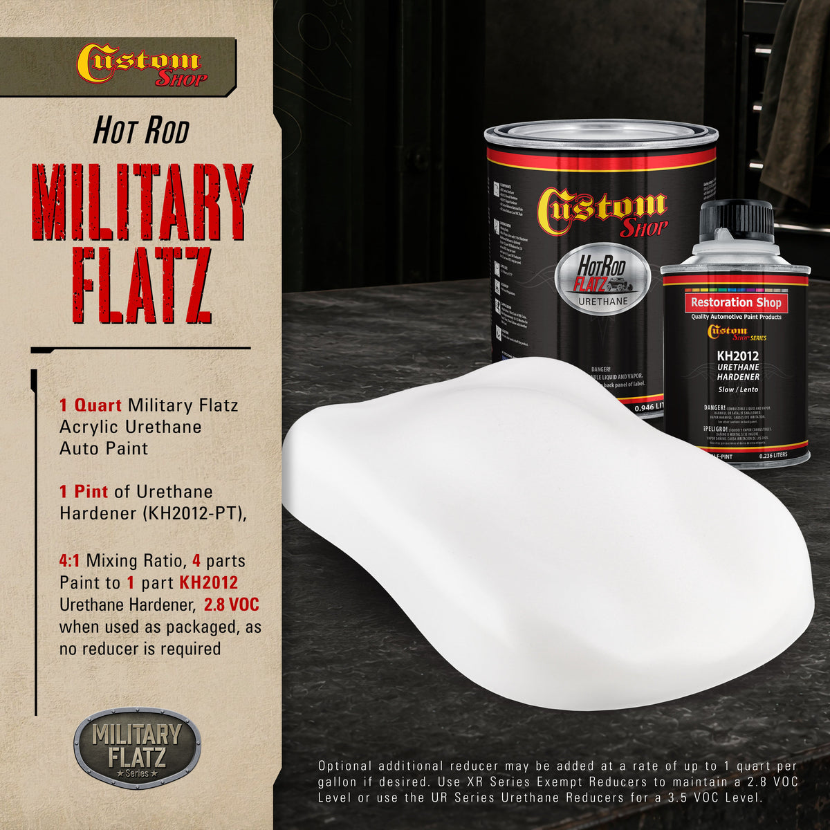 Military Flatz 595-37925 White - 2K Urethane Flat Automotive Paint - Quart Kit