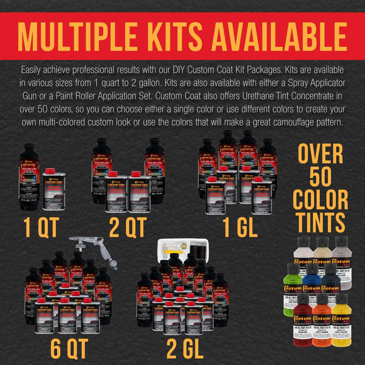 Tintable Base Only 1 Gallon Urethane Roll-On, Brush-On or Spray-On Truck Bed Liner Kit with Roller and Brush Applicator Kit, 3:1 Mix Ratio