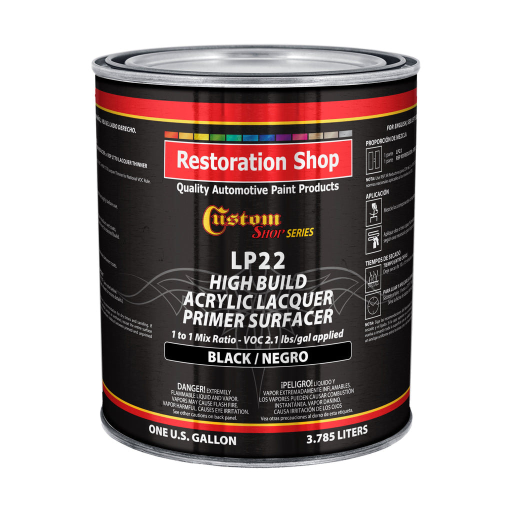 Premium High Build Black Acrylic Lacquer Primer Surfacer, 1 Gallon - Fast Filling, Drying, Easy Sanding, Excellent Adhesion, Apply Over Metal Steel
