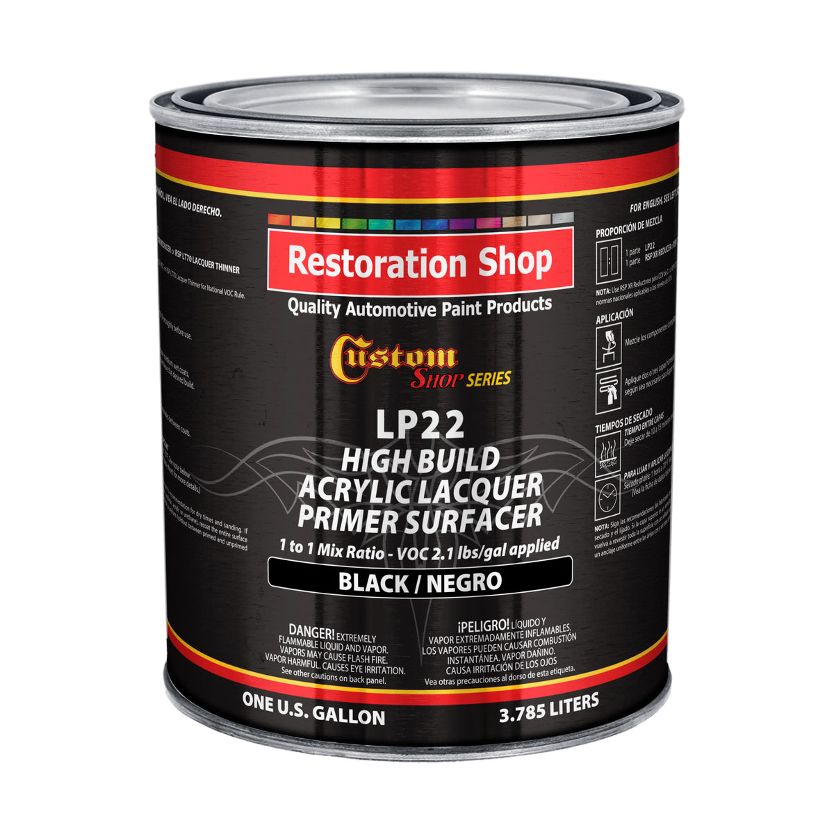Premium High Build Black Acrylic Lacquer Primer Surfacer, 1 Gallon - Fast Filling, Drying, Easy Sanding, Excellent Adhesion, Apply Over Metal Steel