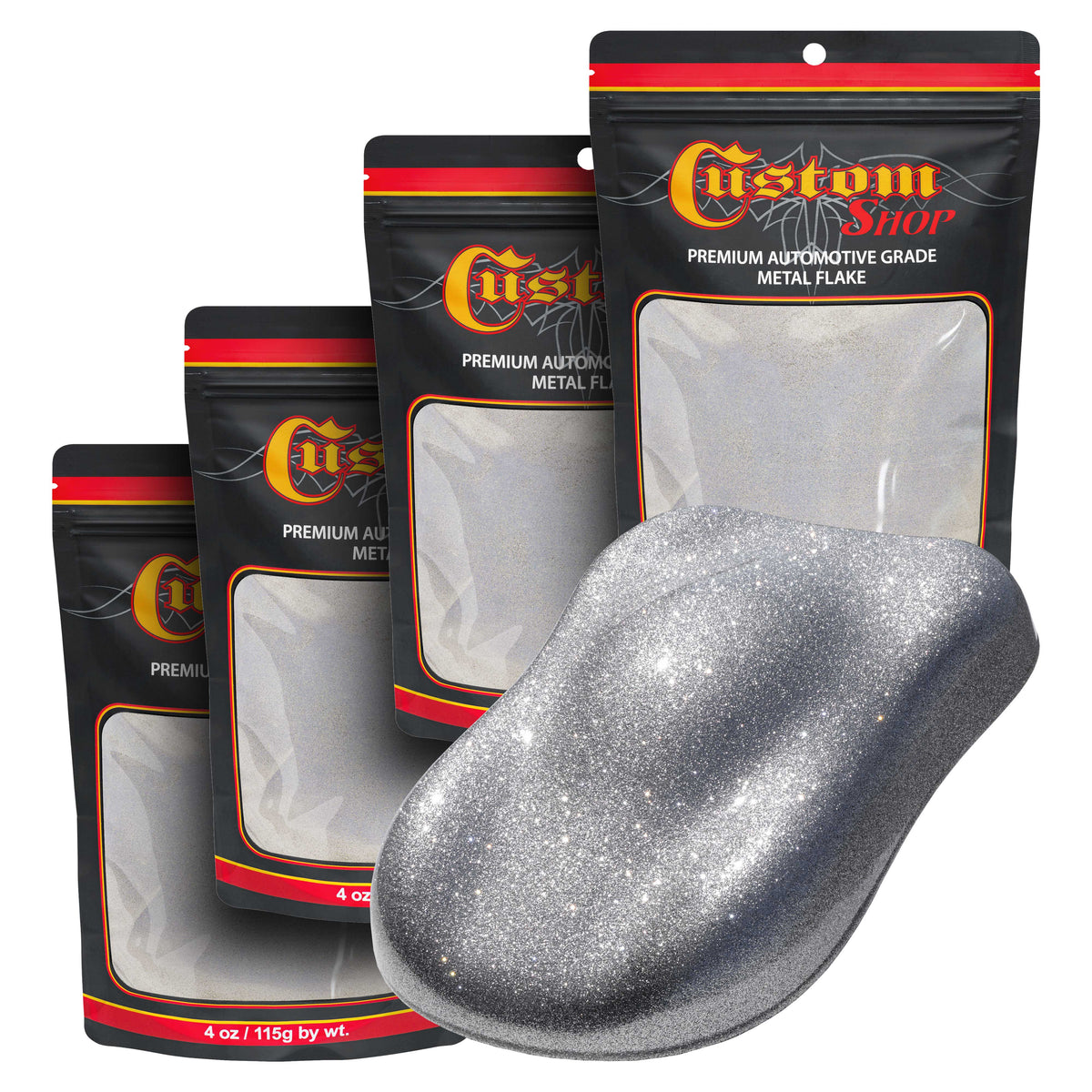 Metal Flake for Automotive Paint, Chrome Silver, 4oz (4 Pack) 16oz Total, Micro .004" Metal Flakes for Car Paints, UV Resistant Glitter Paint