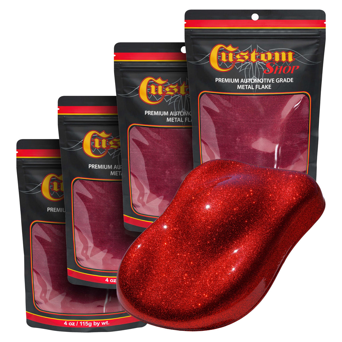 Metal Flake for Automotive Paint, Fire Red, 4oz (4 Pack) 16oz Total, Micro .004" Metal Flakes for Car Paints, UV Resistant Glitter Paint Additive for