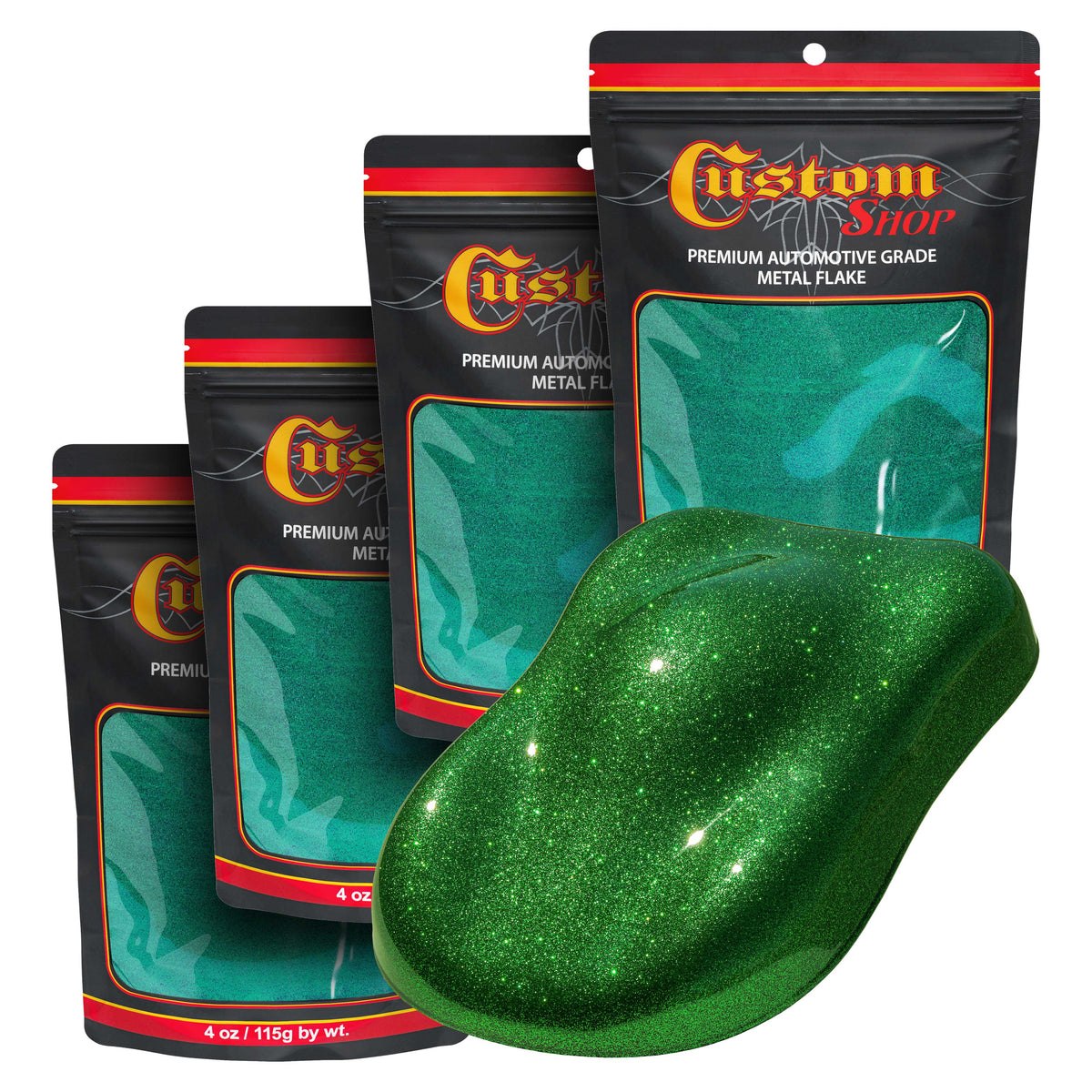 Metal Flake for Automotive Paint, Emerald Green, 4oz (4 Pack) 16oz Total, Micro .004" Metal Flakes for Car Paints, UV Resistant Glitter Paint