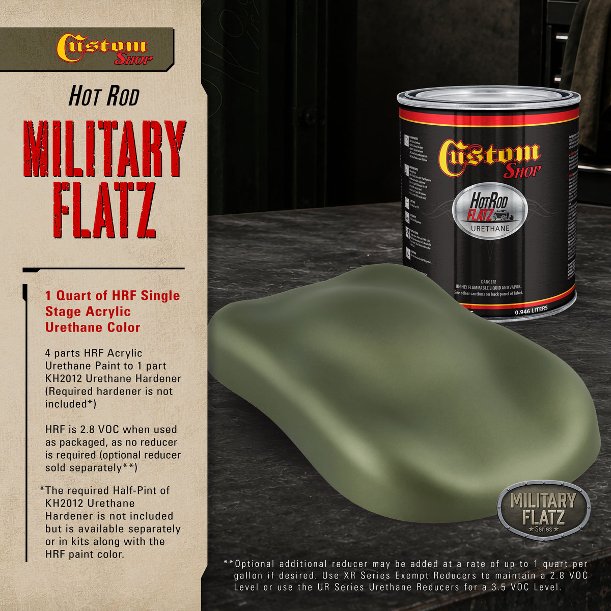 Military Flatz 595-34094 Olive Drab - 2K Urethane Flat Automotive Paint - Quart
