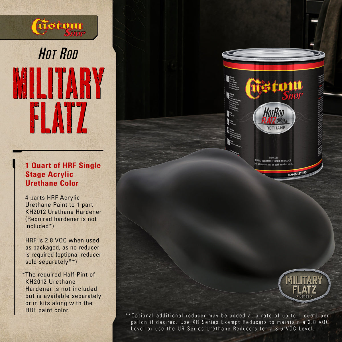 Military Flatz 595-37030 Black  - 2K Urethane Flat Automotive Paint - Quart