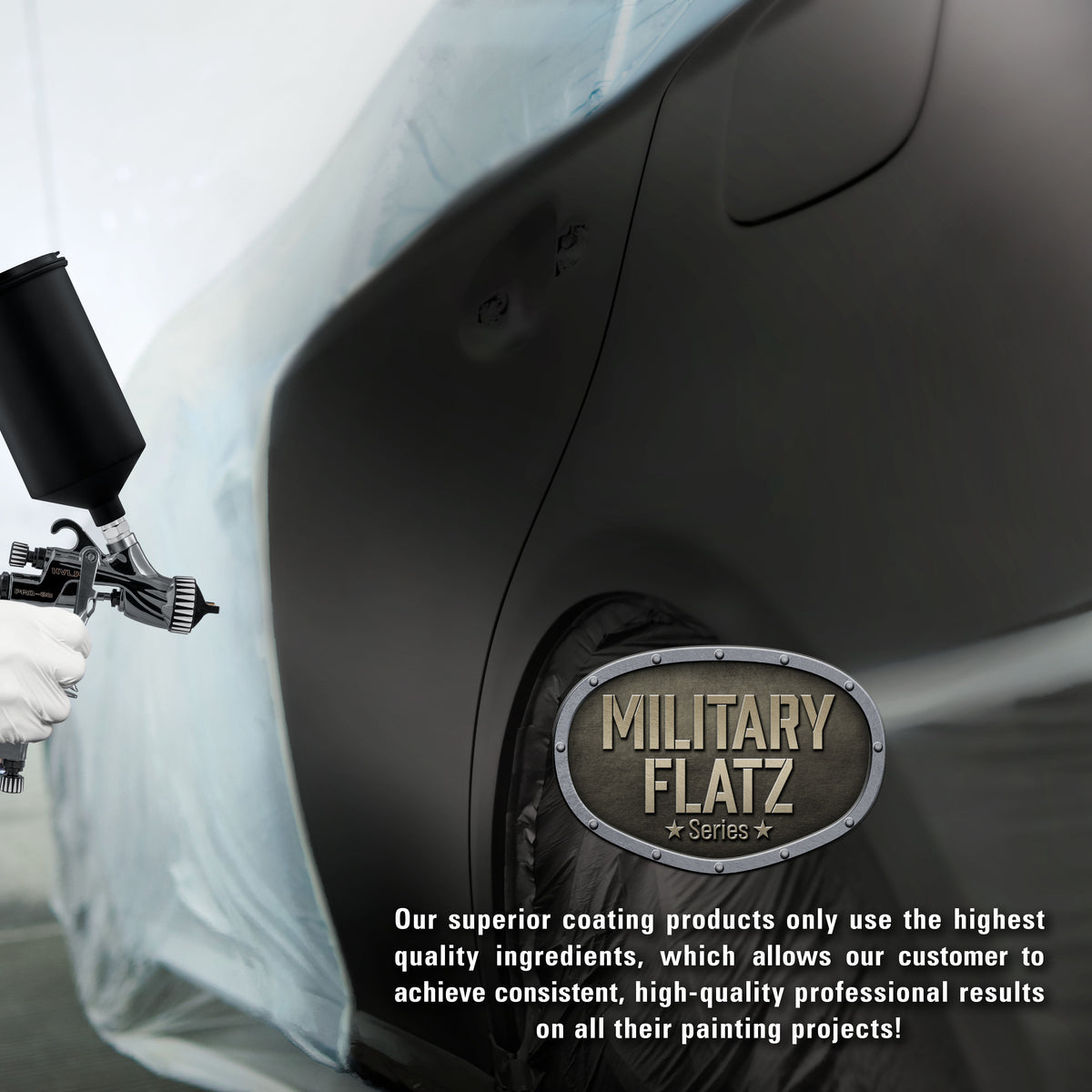 Military Flatz 595-37030 Black  - 2K Urethane Flat Automotive Paint - Quart