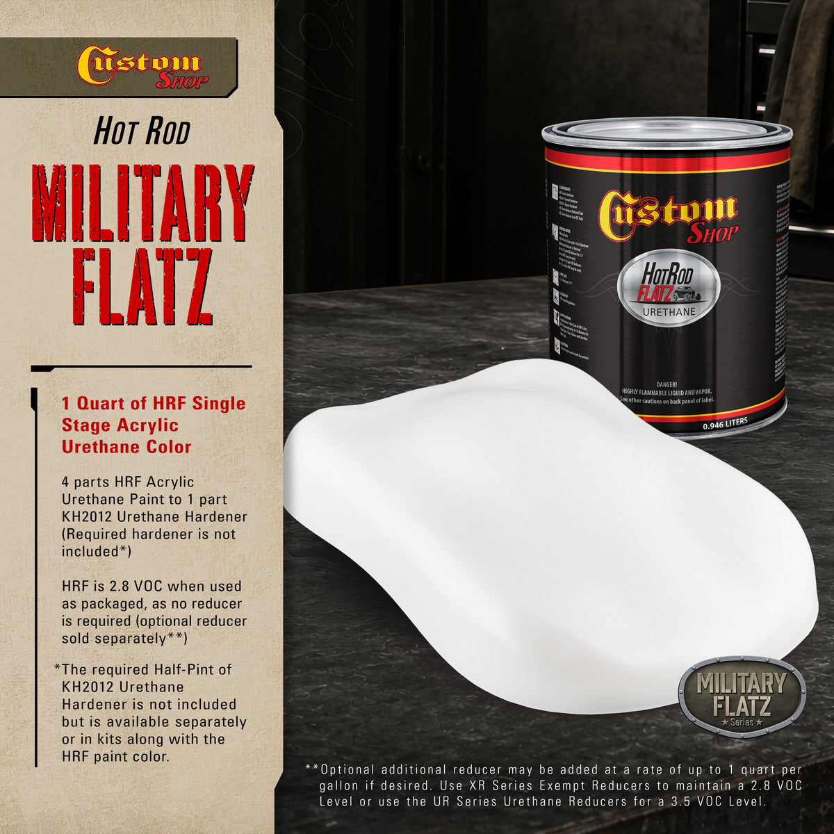 Military Flatz 595-37925 White - 2K  Urethane Flat Automotive Paint - Quart
