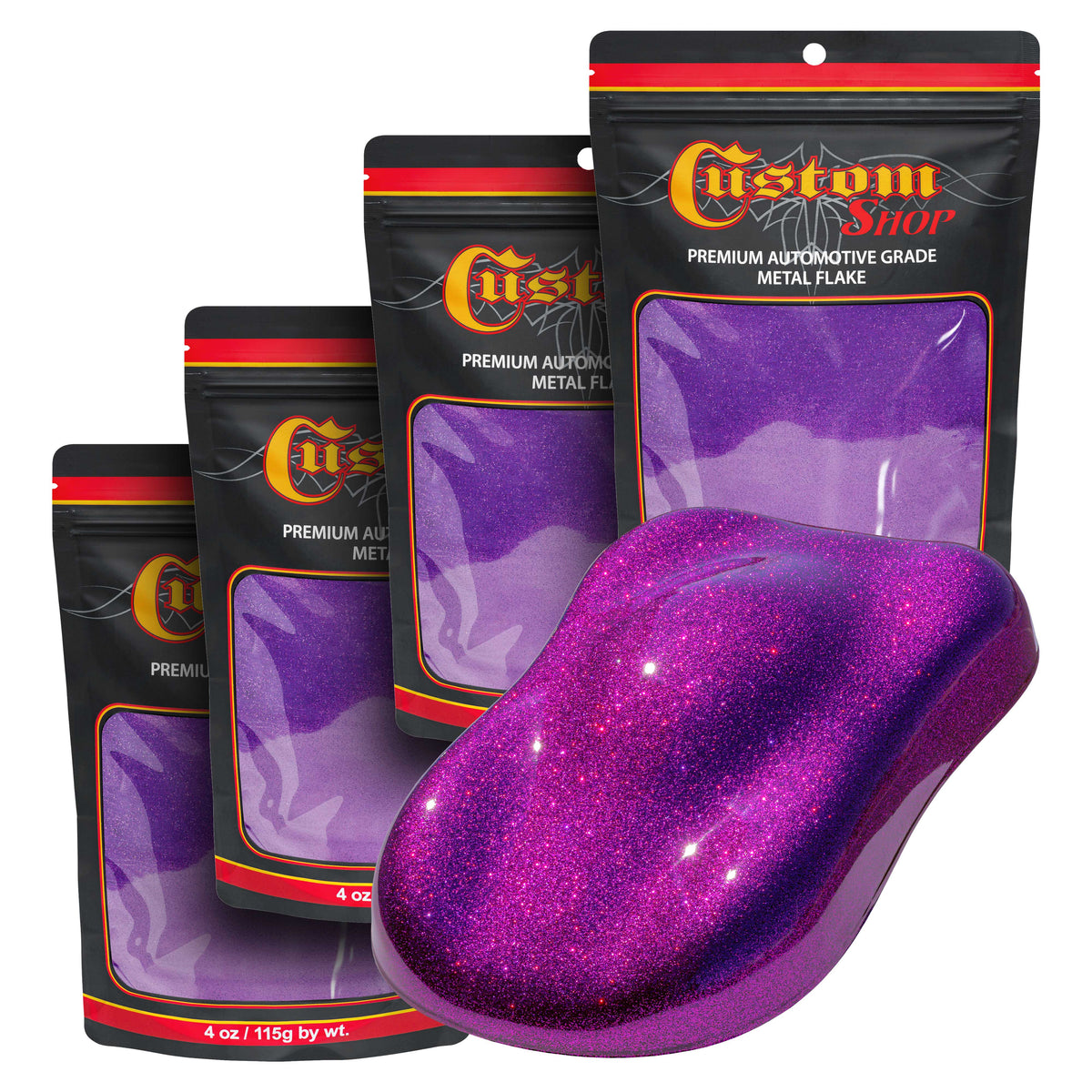 Metal Flake for Automotive Paint, Deep Purple, 4oz (4 Pack) 16oz Total, Medium .008" Metal Flakes for Car Paints, UV Resistant Glitter Paint Additive
