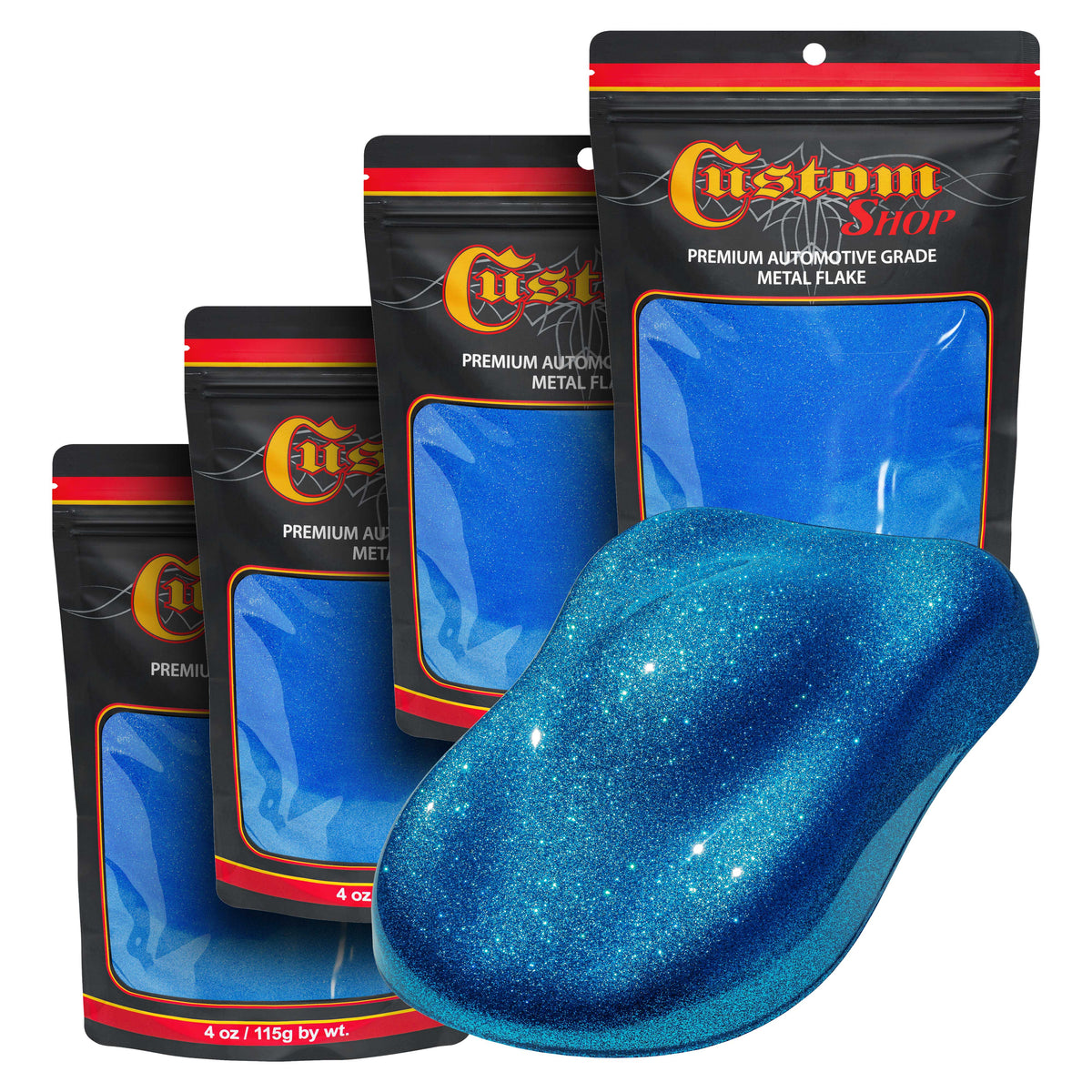 Metal Flake for Automotive Paint, Deep Marine Blue, 4oz (4 Pack) 16oz Total, Medium .008" Metal Flakes for Car Paints, UV Resistant Glitter Paint