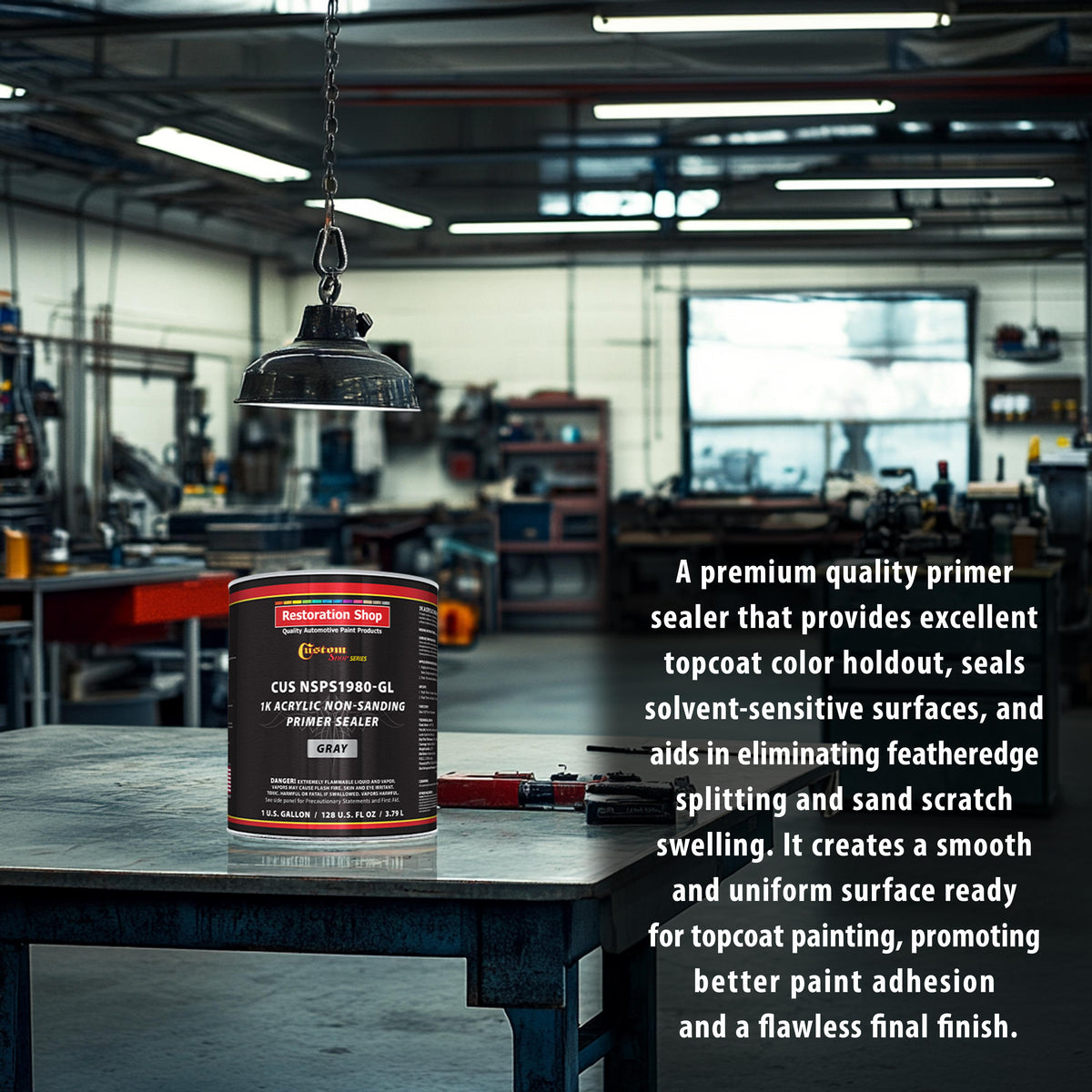 Premium 1K Acrylic Non-Sanding Primer Sealer Paint, Color Gray, 1 Gallon - Fast Drying, Ready-To-Spray, Apply Over Automotive Primer Surfacers