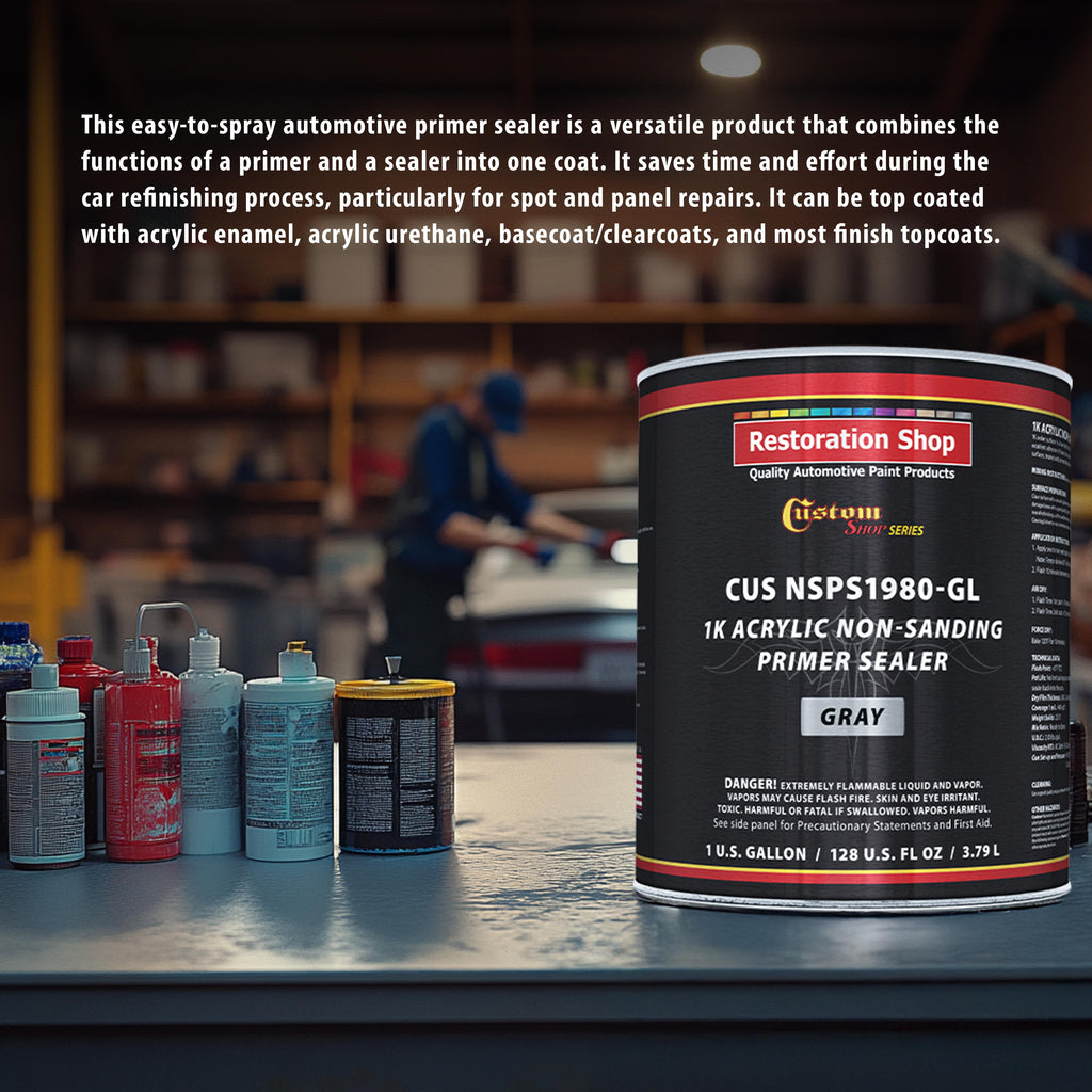Premium 1K Acrylic Non-Sanding Primer Sealer Paint, Color Gray, 1 Gallon - Fast Drying, Ready-To-Spray, Apply Over Automotive Primer Surfacers
