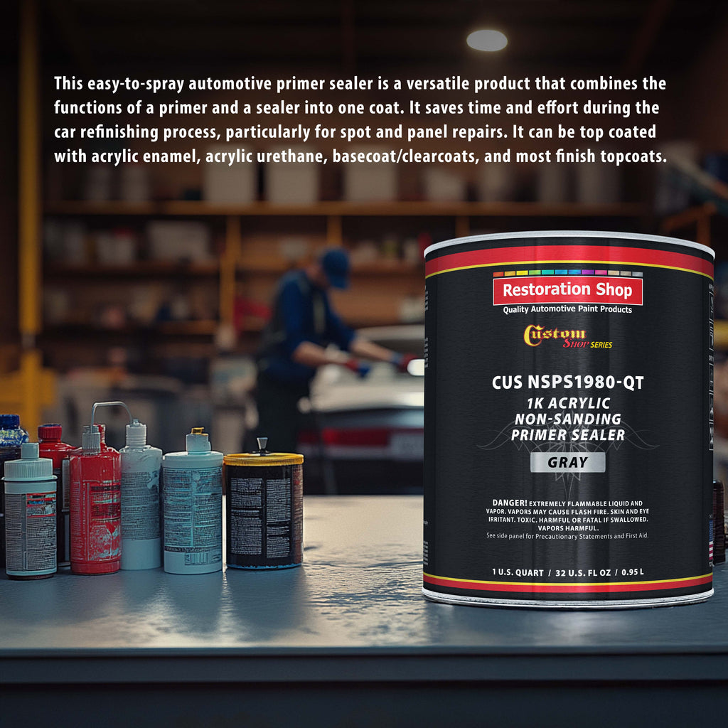 Premium 1K Acrylic Non-Sanding Primer Sealer Paint, Color Gray, 1 Quart - Fast Drying, Ready-To-Spray, Apply Over Automotive Primer Surfacers, Sanded