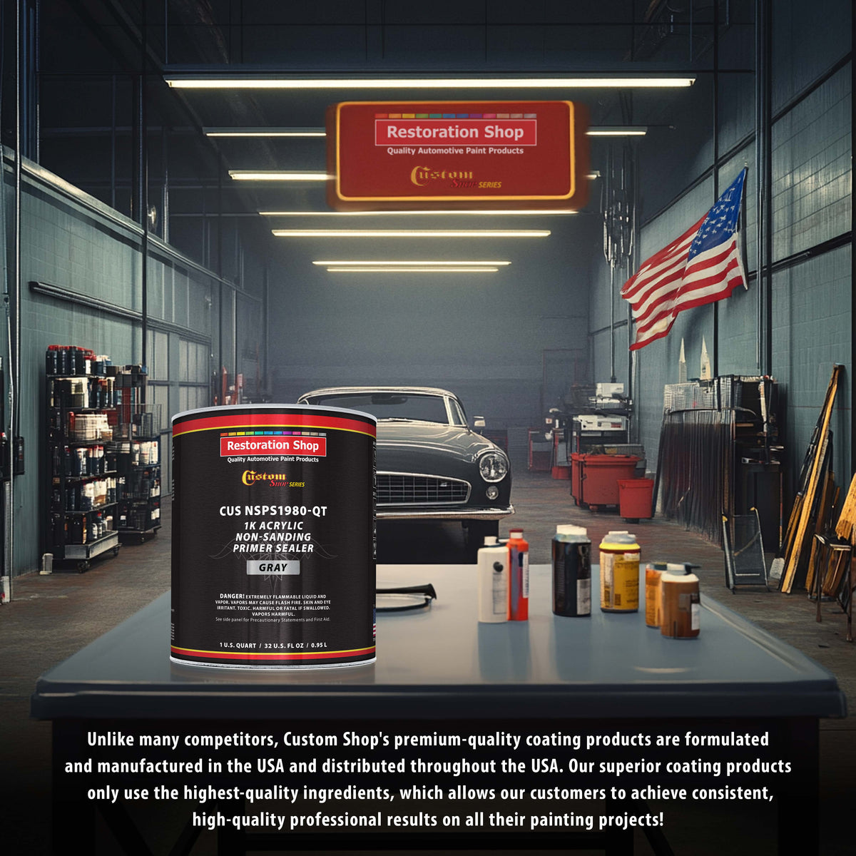Premium 1K Acrylic Non-Sanding Primer Sealer Paint, Color Gray, 1 Quart - Fast Drying, Ready-To-Spray, Apply Over Automotive Primer Surfacers, Sanded