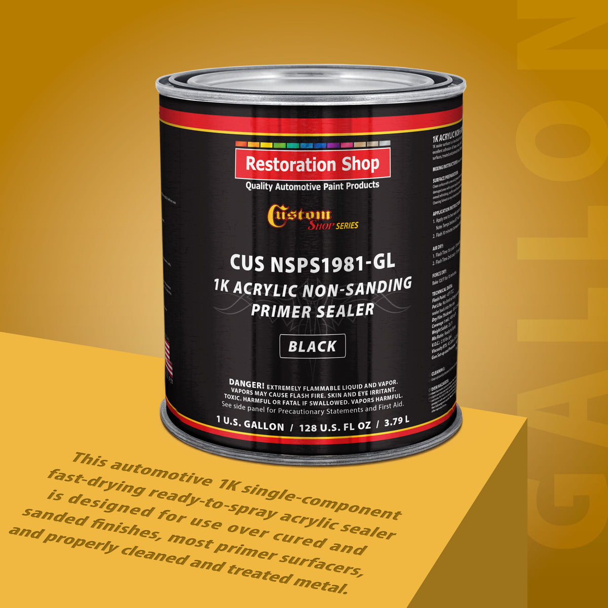 Premium 1K Acrylic Non-Sanding Primer Sealer Paint, Color Black, 1 Gallon - Fast Drying, Ready-To-Spray, Apply Over Automotive Primer Surfacers