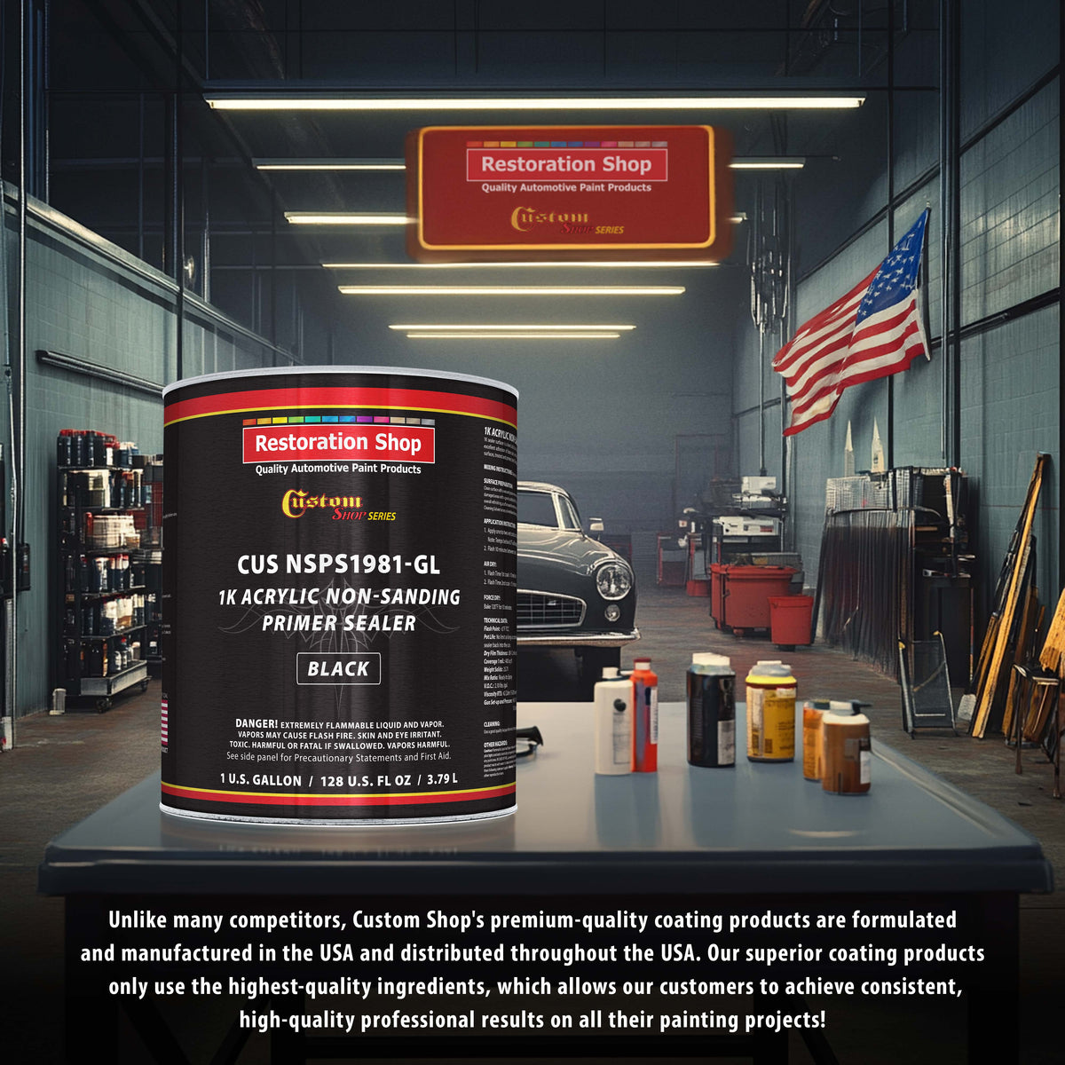Premium 1K Acrylic Non-Sanding Primer Sealer Paint, Color Black, 1 Gallon - Fast Drying, Ready-To-Spray, Apply Over Automotive Primer Surfacers
