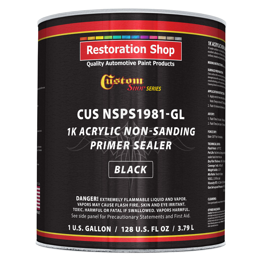 Premium 1K Acrylic Non-Sanding Primer Sealer Paint, Color Black, 1 Gallon - Fast Drying, Ready-To-Spray, Apply Over Automotive Primer Surfacers