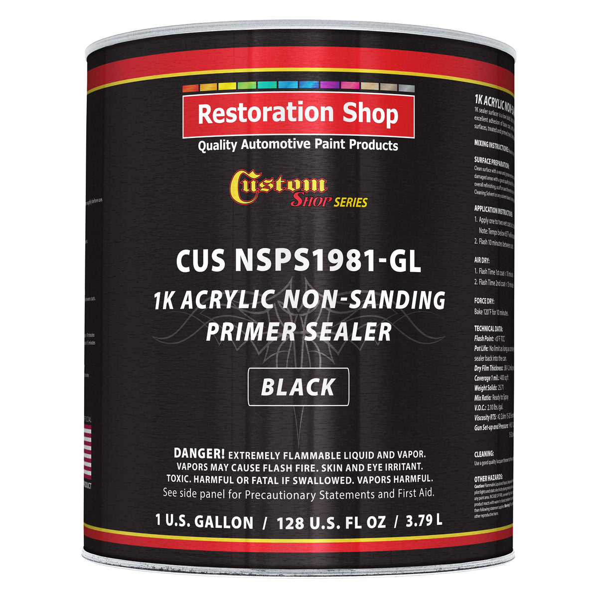 Premium 1K Acrylic Non-Sanding Primer Sealer Paint, Color Black, 1 Gallon - Fast Drying, Ready-To-Spray, Apply Over Automotive Primer Surfacers