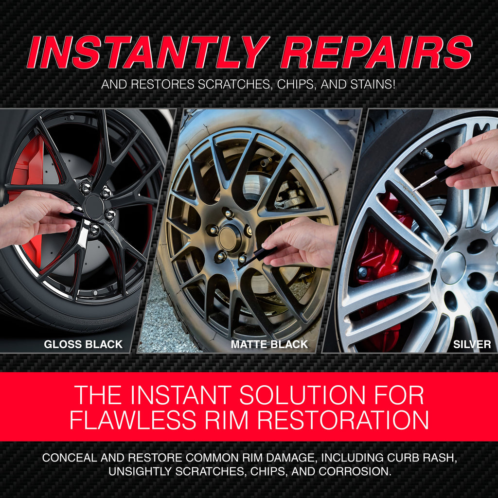 Rim Touch Up Paint Kit, Repair Scratches, Chips - 3 Colors Gloss Black, Matte Black, Silver