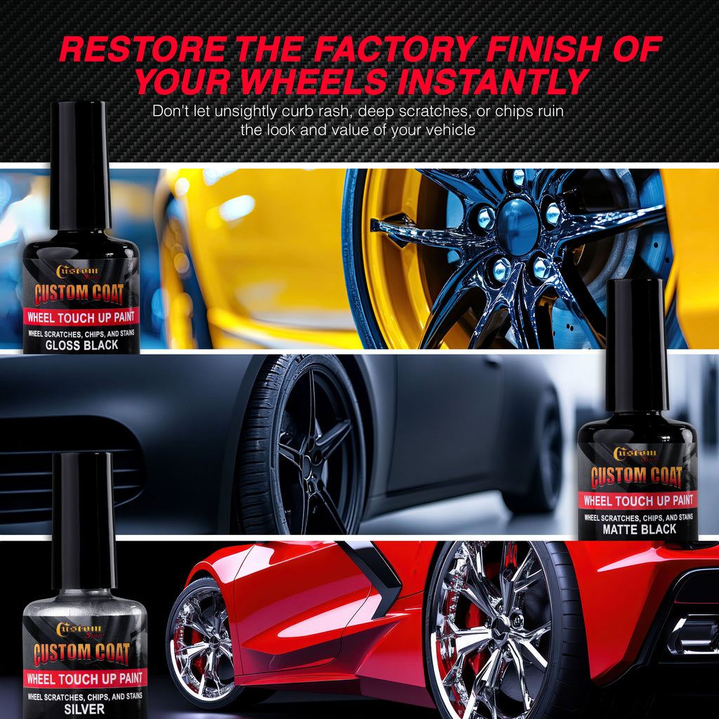 Rim Touch Up Paint Kit, Repair Scratches, Chips - 3 Colors Gloss Black, Matte Black, Silver