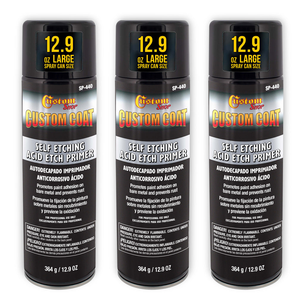 Self Etching Primer Spray (3 Pack) - 12.9oz Gray Acid Etch Primer for Metal, Aluminum & Stainless Steel - Fast Drying Automotive Etching Primers, Pre