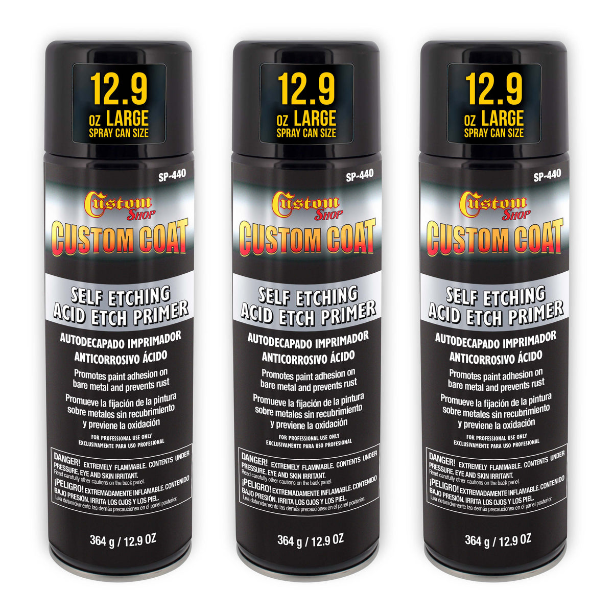 Self Etching Primer Spray (3 Pack) - 12.9oz Gray Acid Etch Primer for Metal, Aluminum & Stainless Steel - Fast Drying Automotive Etching Primers, Pre