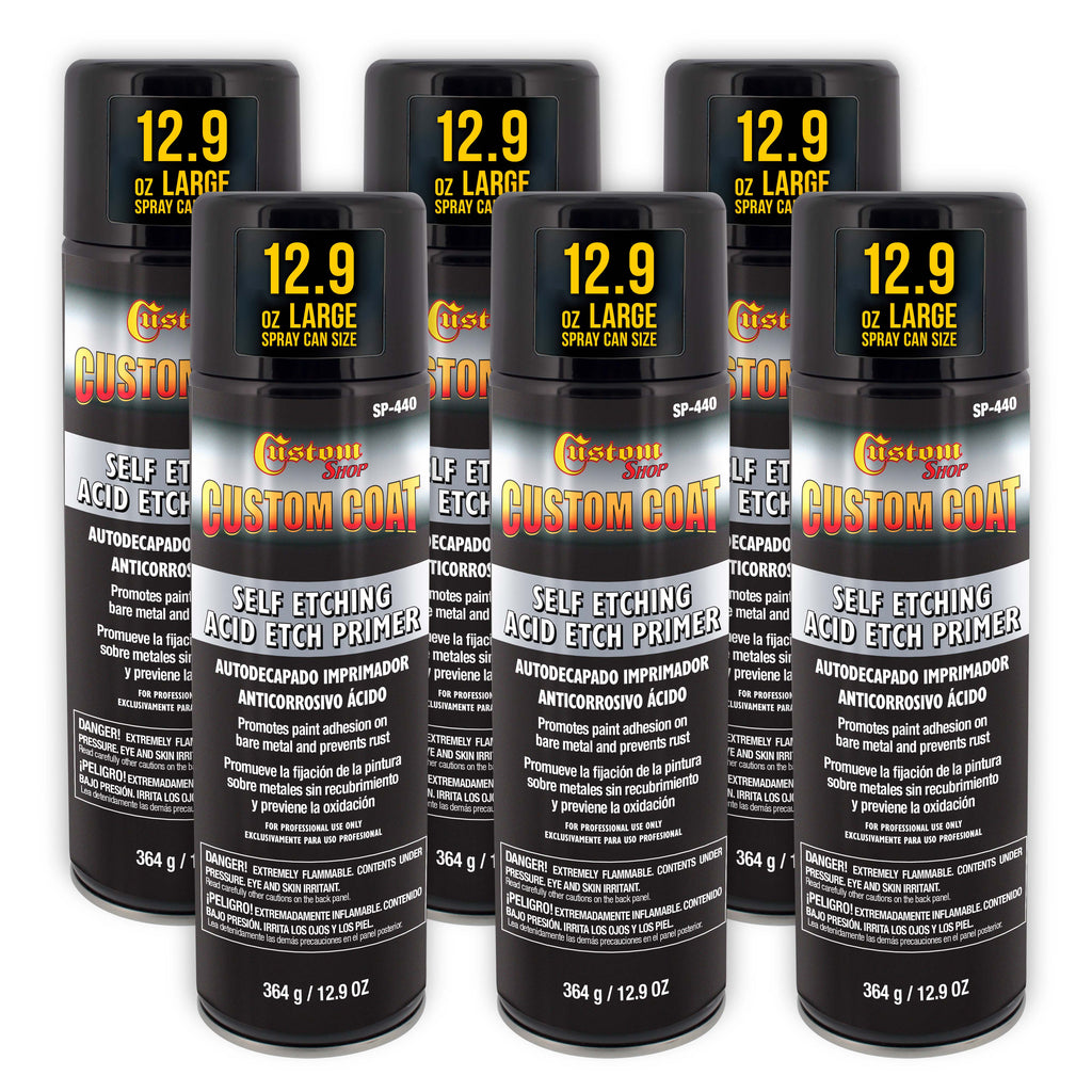 Self Etching Primer Spray (6 Pack) - 12.9oz Gray Acid Etch Primer for Metal, Aluminum & Stainless Steel - Fast Drying Automotive Etching Primers, Pre
