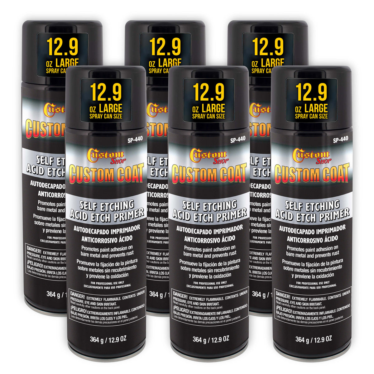 Self Etching Primer Spray (6 Pack) - 12.9oz Gray Acid Etch Primer for Metal, Aluminum & Stainless Steel - Fast Drying Automotive Etching Primers, Pre