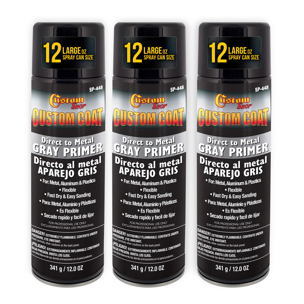 1K High Build Primer Spray Paint (3 Pack) - 12 Oz Grey - Automotive Sandable Primer for Metal, Plastic, Fiberglass - Direct to Metal - Easy Sanding