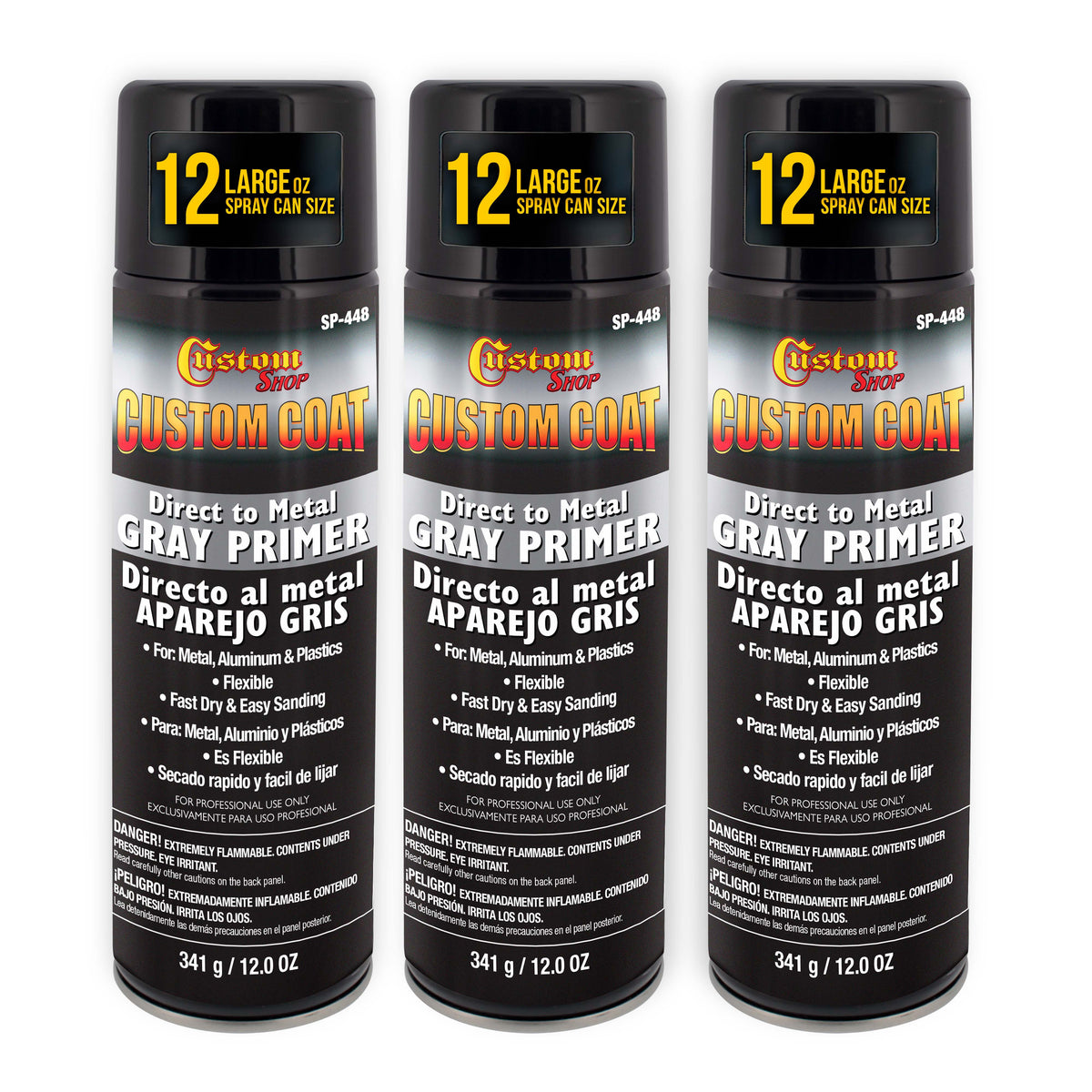 1K High Build Primer Spray Paint (3 Pack) - 12 Oz Grey - Automotive Sandable Primer for Metal, Plastic, Fiberglass - Direct to Metal - Easy Sanding