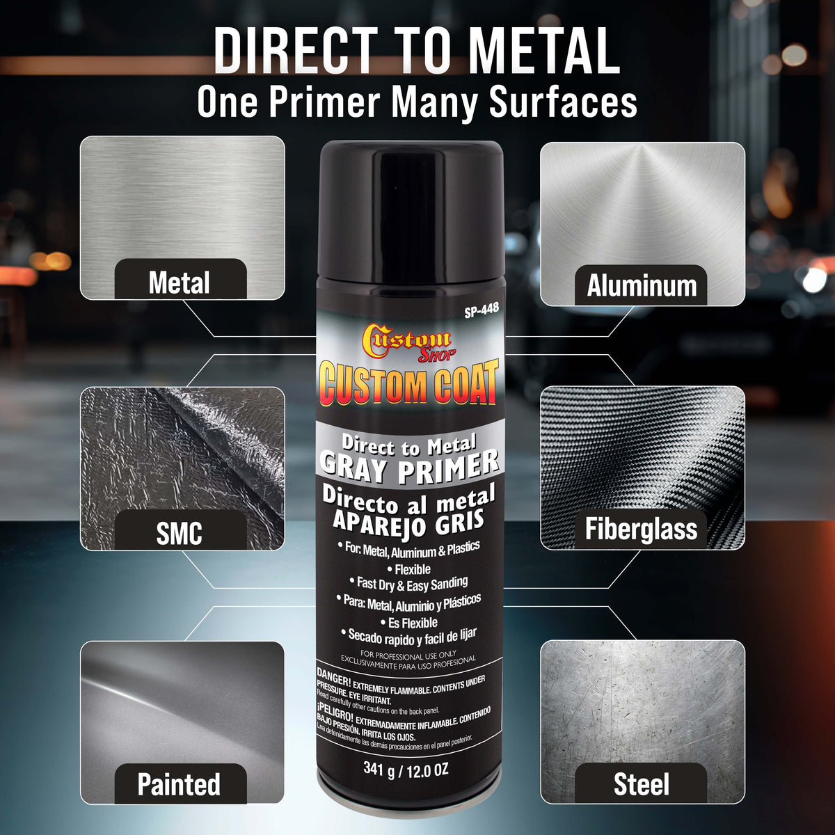1K High Build Primer Spray Paint (6 Pack) - 12 Oz Grey - Automotive Sandable Primer for Metal, Plastic, Fiberglass - Direct to Metal - Easy Sanding