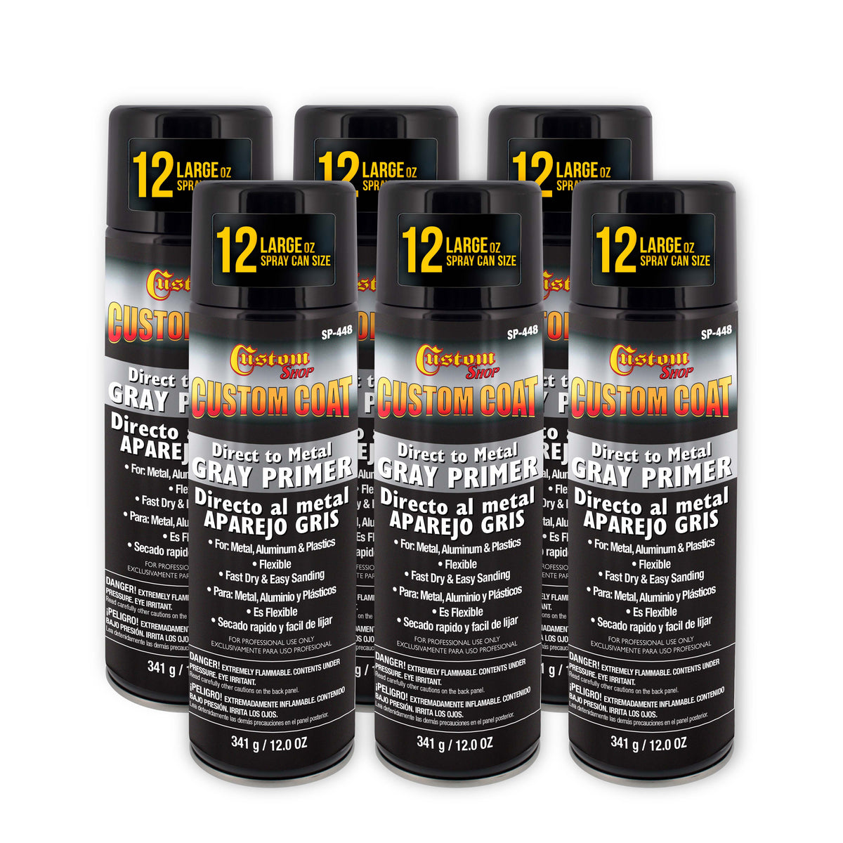 1K High Build Primer Spray Paint (6 Pack) - 12 Oz Grey - Automotive Sandable Primer for Metal, Plastic, Fiberglass - Direct to Metal - Easy Sanding