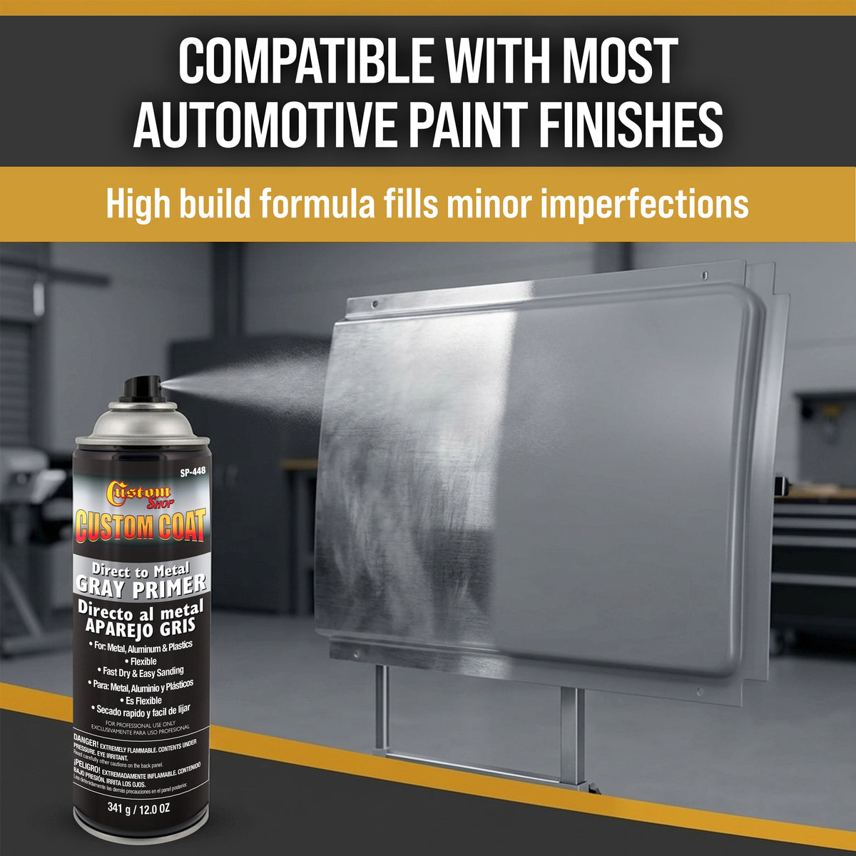 1K High Build Primer Spray Paint - 12 Oz Grey - Automotive Sandable Primer for Metal, Plastic, Fiberglass - Direct to Metal - Easy Sanding for Auto