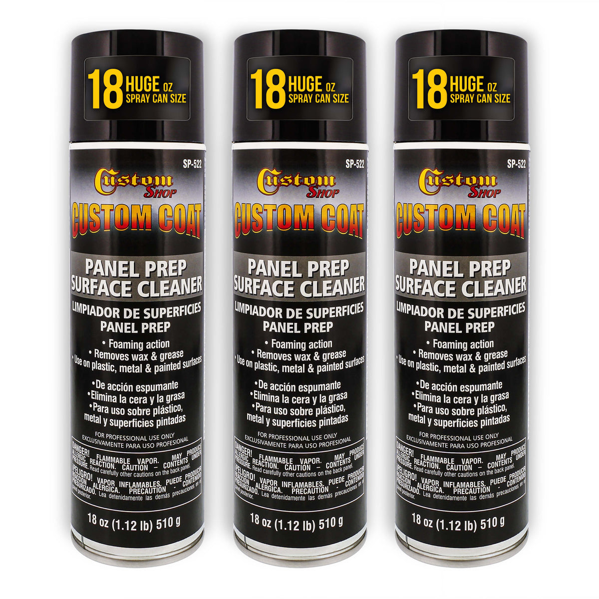 Panel Prep Surface Cleaner & Degreaser (3 Pack) - 18oz Spray Can - Powerful Wax and Grease Remover for Auto Body Paint Prep - Removes Residue Before