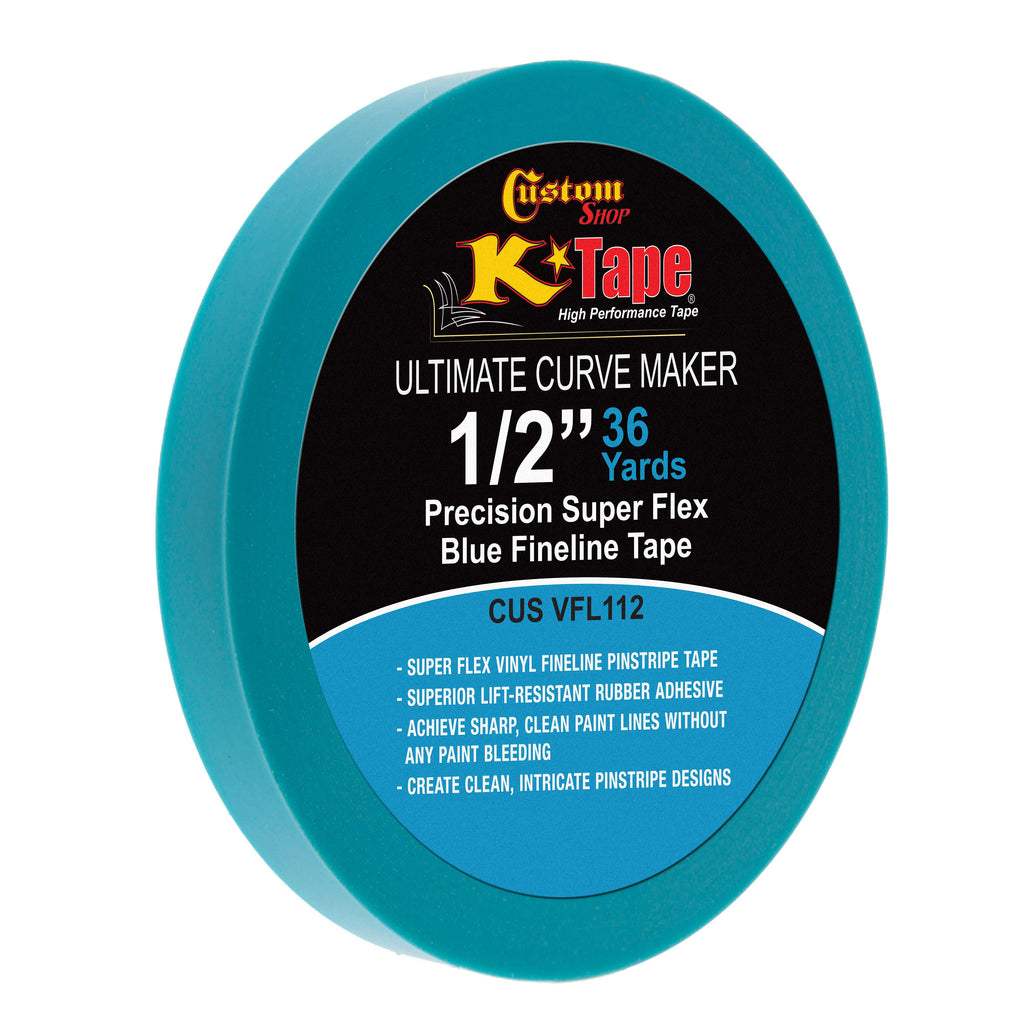 Vinyl Fineline Pinstripe Tape, Blue 1/2" x 36 Yard Roll - Create Sharp Graphic Design Curves, Mask Fine Lines, Conformable Paint Masking Striping