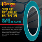 Vinyl Fineline Pinstripe Tape, Blue 1/16" x 36 Yard Roll - Create Sharp Graphic Design Curves, Mask Fine Lines, Conformable Paint Masking Striping
