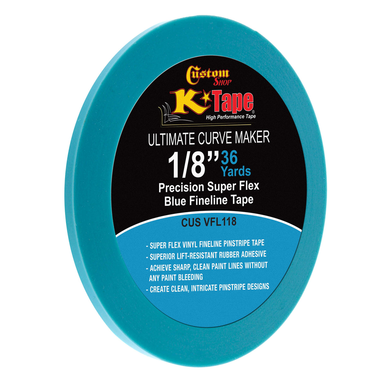 Vinyl Fineline Pinstripe Tape, Blue 1/8" x 36 Yard Roll - Create Sharp Graphic Design Curves, Mask Fine Lines, Conformable Paint Masking Striping