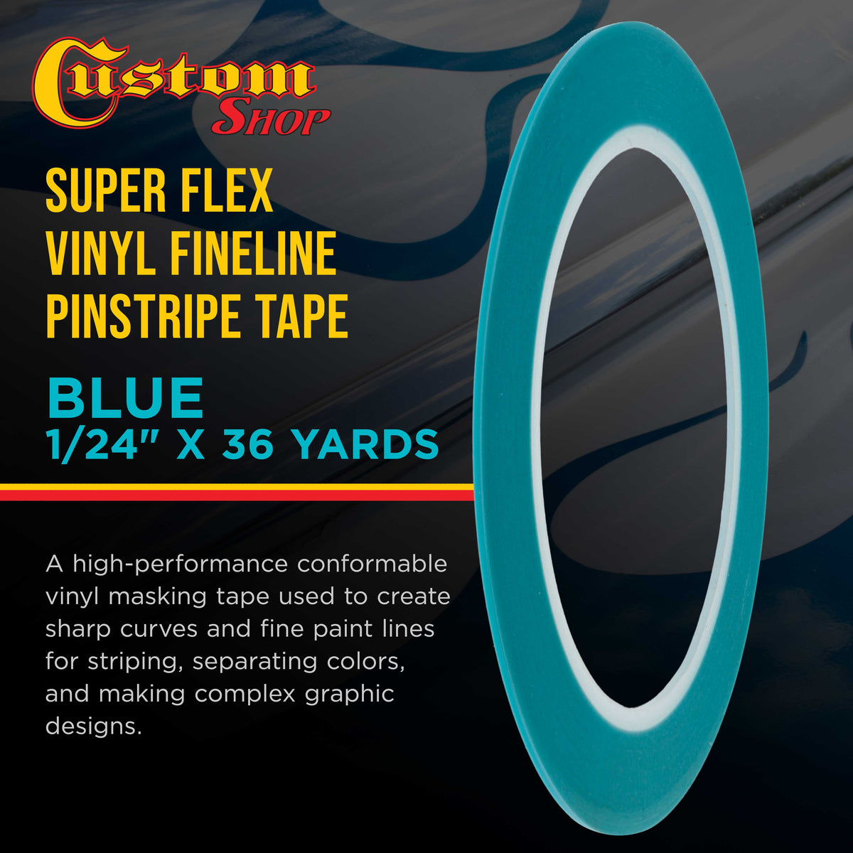 Vinyl Fineline Pinstripe Tape, Blue 1/24" x 36 Yard Roll - Create Sharp Graphic Design Curves, Mask Fine Lines, Conformable Paint Masking Striping