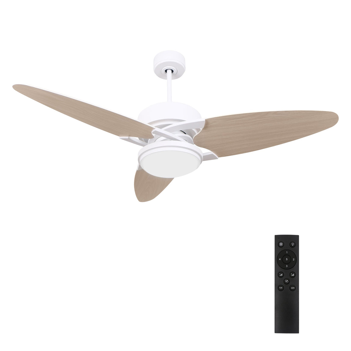 MADDOX 52 inch 3-Blade Ceiling Fan with LED Light Kit & Remote Control - White/Light Wood