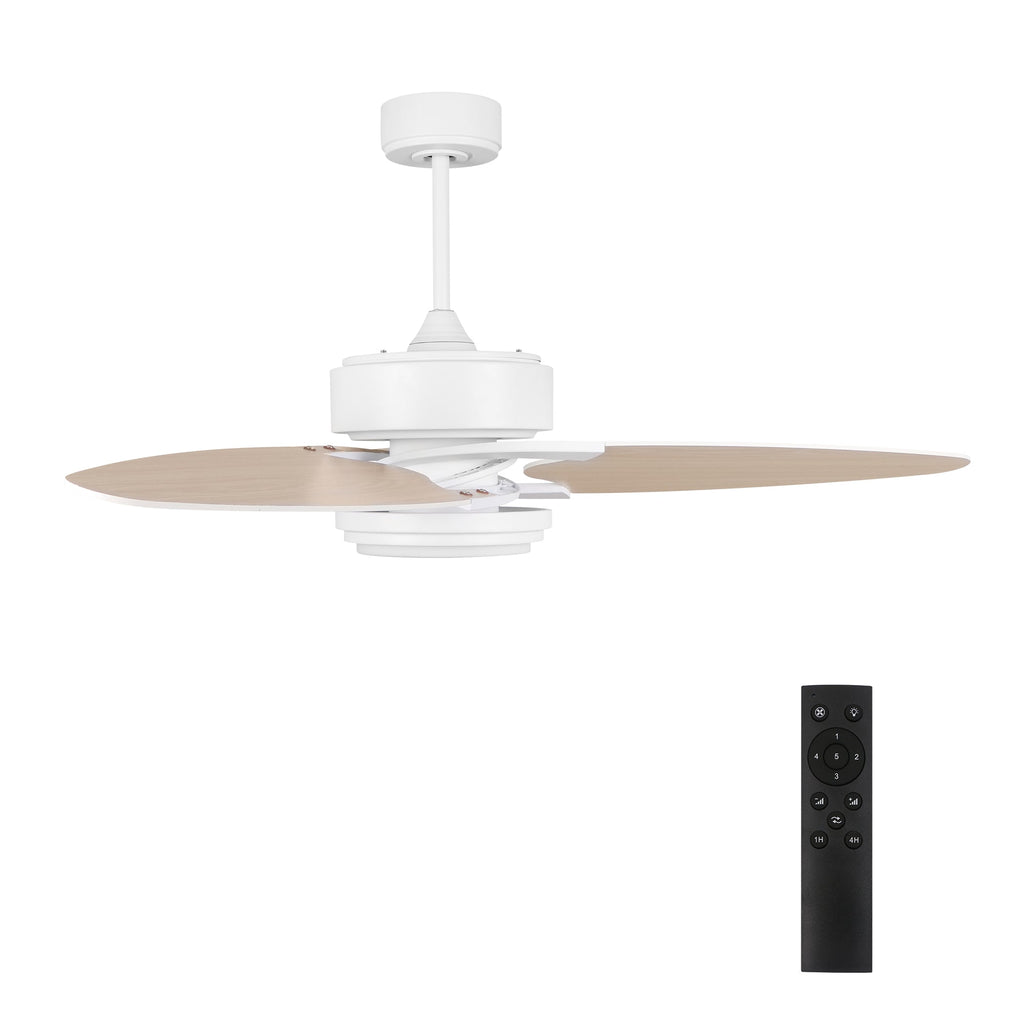 MADDOX 52 inch 3-Blade Ceiling Fan with LED Light Kit & Remote Control - White/Light Wood