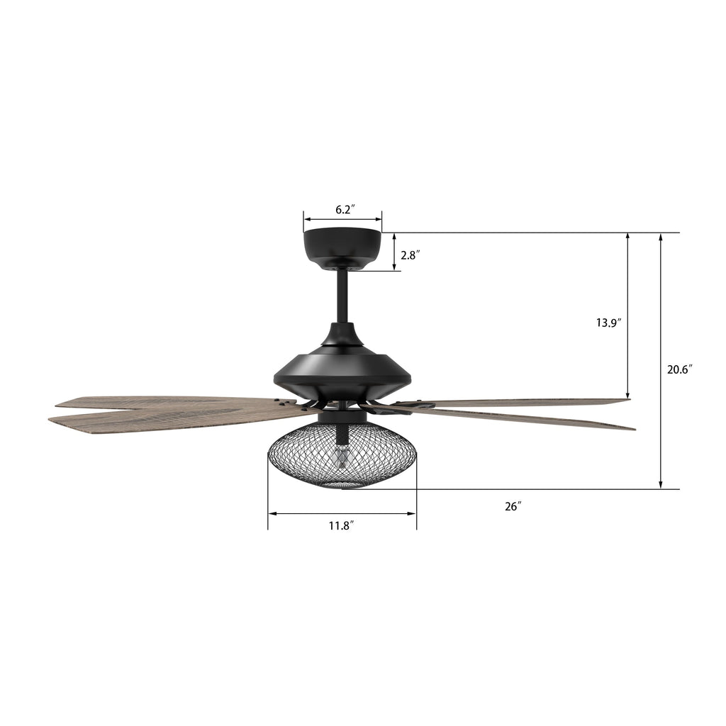 KARSON 52 inch 5-Blade Ceiling Fan with Light & Remote, Vintage Mesh Cage - Black/Wood (Reversible Blades)