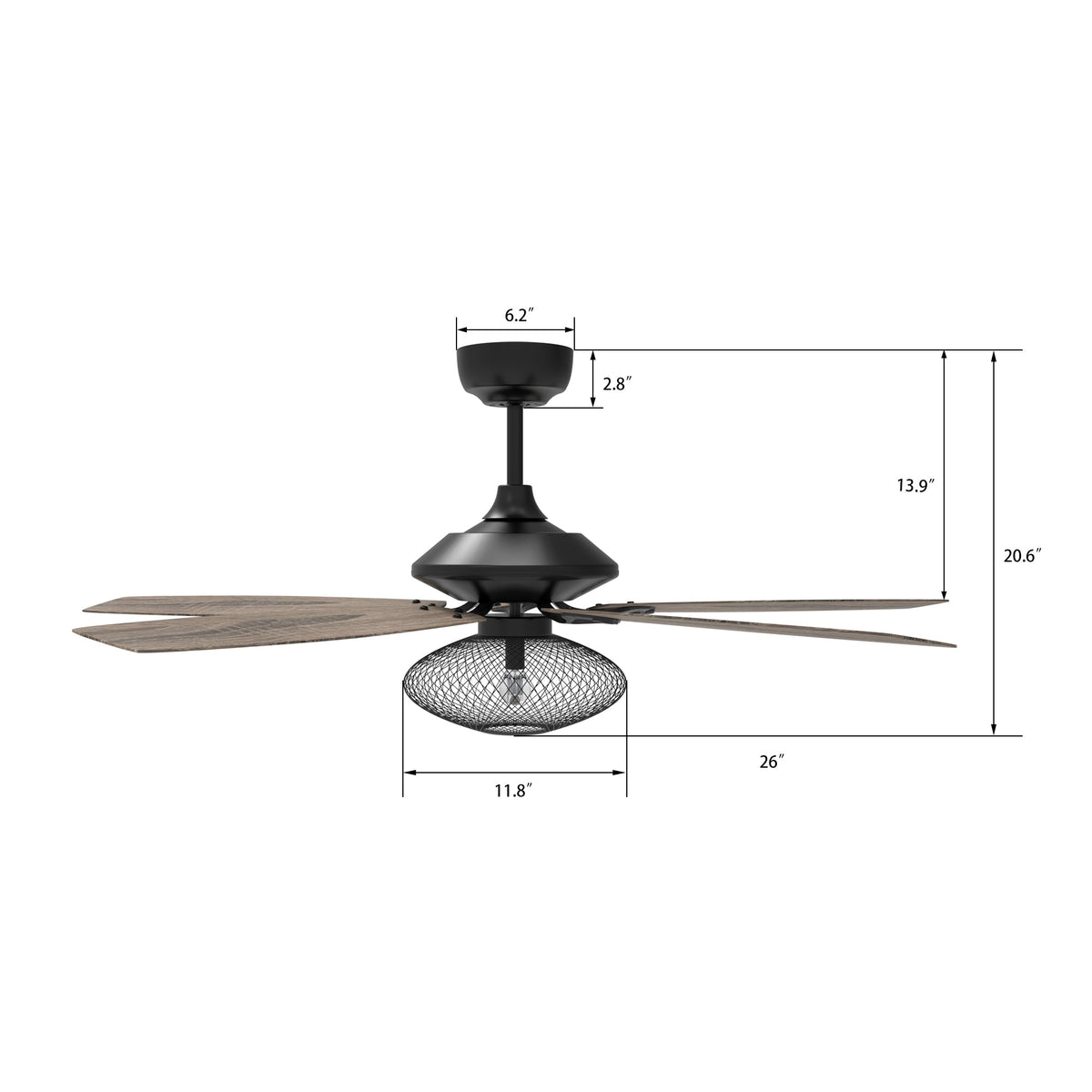 KARSON 52 inch 5-Blade Ceiling Fan with Light & Remote, Vintage Mesh Cage - Black/Wood (Reversible Blades)