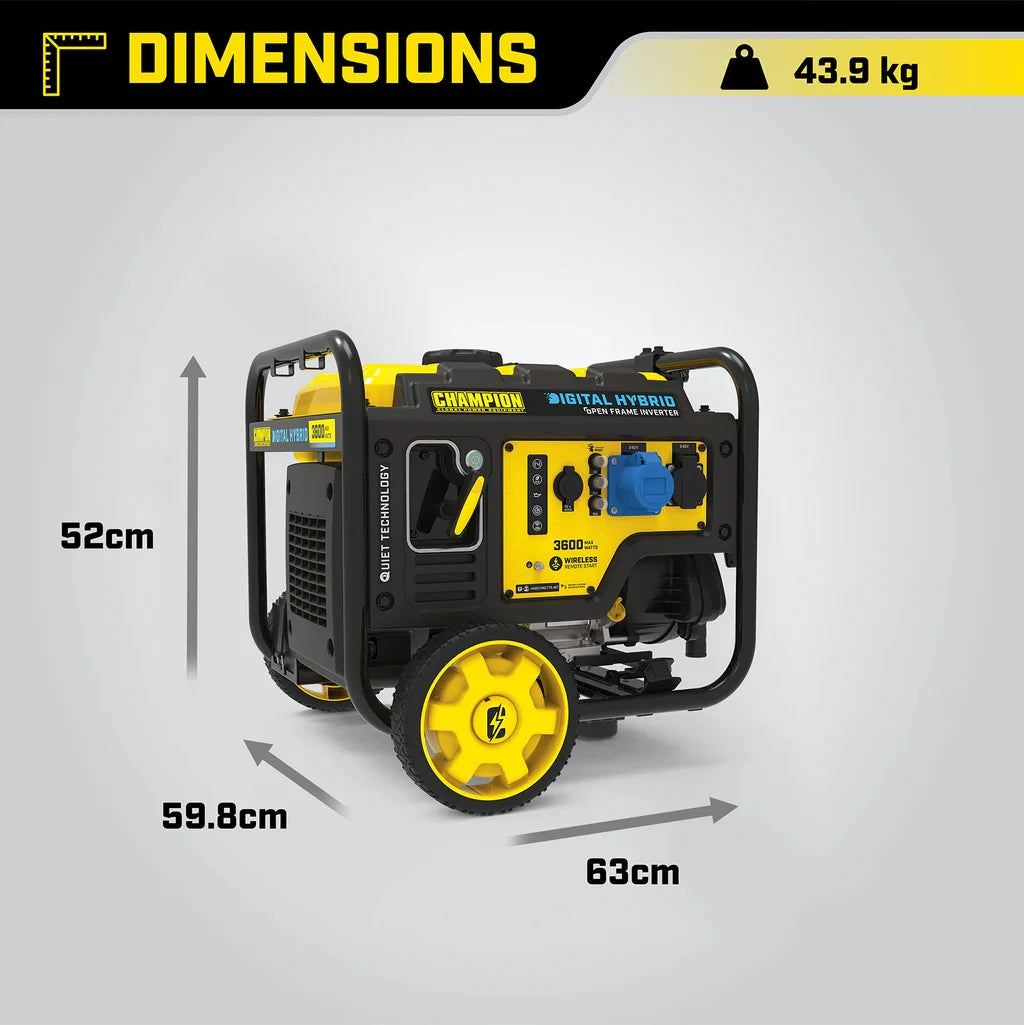 Champion 3600 Watt Digital Hybrid Frame Type Inverter Dual Fuel