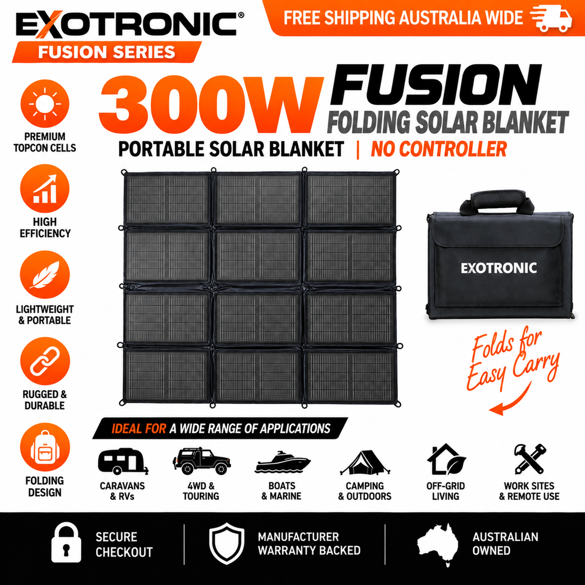 Exotronic 300W Fusion Folding Solar Blanket | No Controller