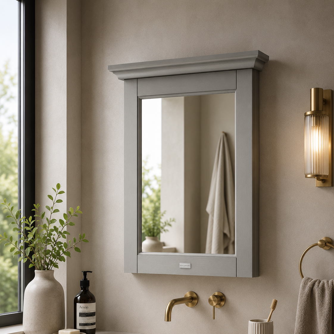 Woodgrain Non Illuminated Mirror - 600mm x 694mm