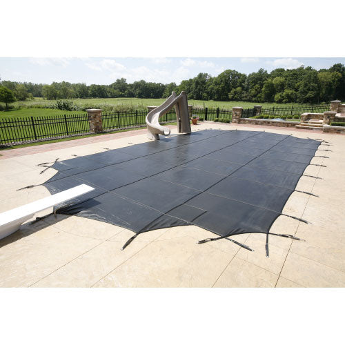 18' x 36' Rectangle Pool 30-Year Commercial Mesh Safety Cover w/ 4 x 8 Flush Right Step - Black
