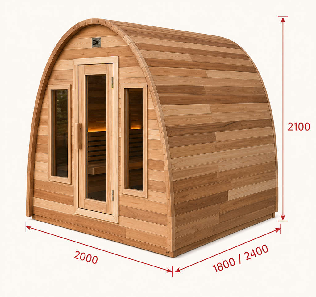 Outdoor Pod Sauna with Wood Burning Stove — Red Cedar / Thermo Wood / Pine | 2-6 Person