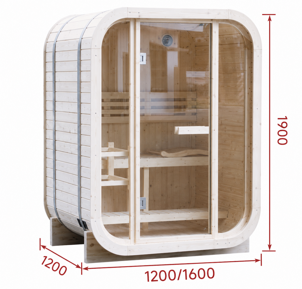Outdoor Cube Sauna with Full Glass Panel — Thermo Pine Wood | 1-2 Person