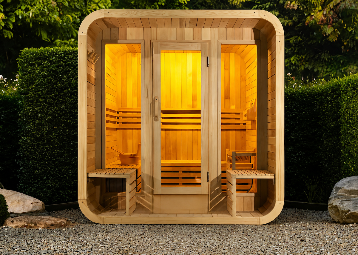 Outdoor Panoramic Cube Sauna — Red Cedar / Thermo Pine Wood | 2-6 Person