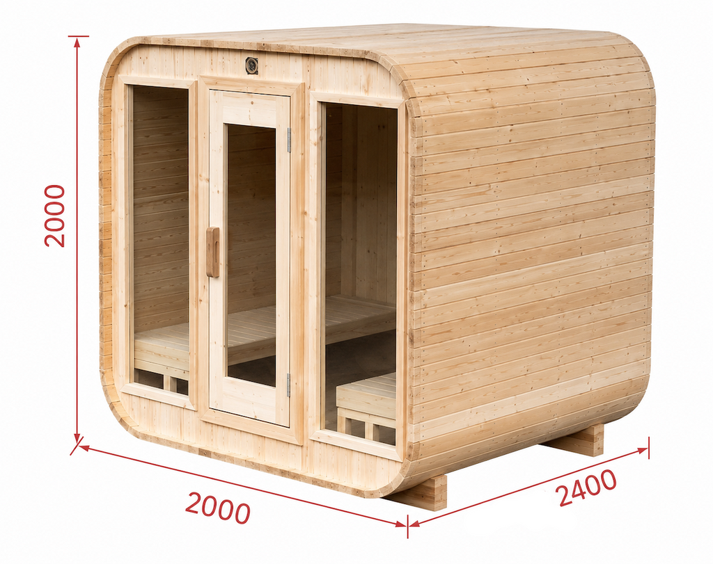 Outdoor Panoramic Cube Sauna — Red Cedar / Thermo Pine Wood | 2-6 Person