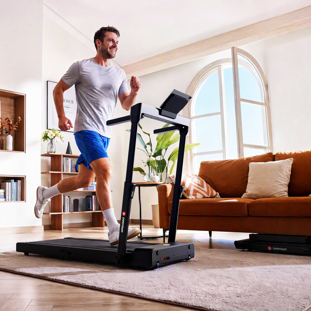 DeerRun Flex Fold 1 Fold-in-Half Treadmill With Handrail for Walking & Jogging